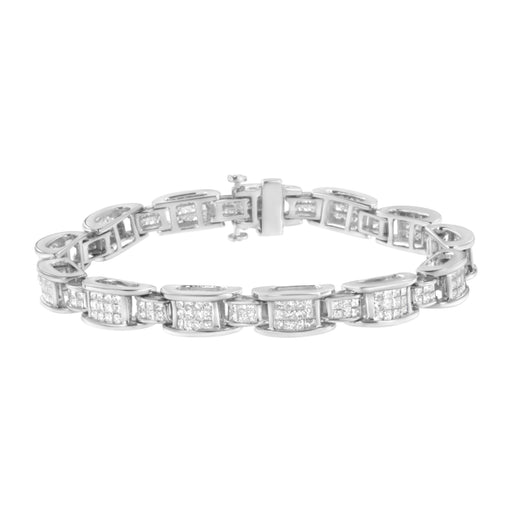 Bids.com 14K White Gold 5.0 Cttw Princess Cut Diamond Invisible Set Alternating Size D Shaped Links Tennis Bracelet (H-I Color, SI2-I1 Clarity) - 7â€ Bracelets White Smoke White.Gold / 7