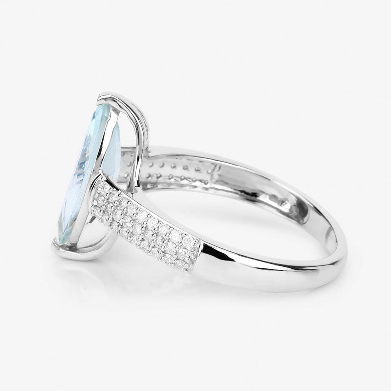 Bids.com 2.09 Carat Genuine Aquamarine and White Diamond 14K White Gold Ring Rings White Smoke size 6.00,size 7.00,size 8.00,size 9.00