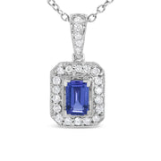 Bids.com 18K White Gold 1/4 Cttw Round Diamond and 6x4mm Purple Tanzanite Halo 18" Pendant Necklace (H-I Color, VS1-VS2 Clarity) Necklaces White Smoke White.Gold / 18