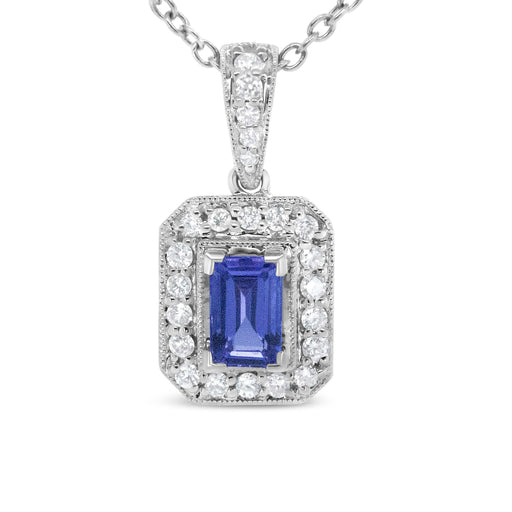Bids.com 18K White Gold 1/4 Cttw Round Diamond and 6x4mm Purple Tanzanite Halo 18" Pendant Necklace (H-I Color, VS1-VS2 Clarity) Necklaces White Smoke White.Gold / 18