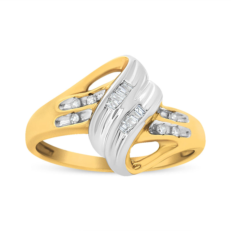 Bids.com 10K Yellow and White Gold 1.00 Cttw Round And Baguette-Cut Diamond Accent Bypass Ring (H-I Color, I2-I3 Clarity) - Ring Size 7 Rings White Smoke 7 / YellowWhite.Gold