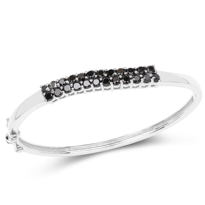 Bids.com 3.53 Carat Genuine Black Diamond .925 Sterling Silver Bangle Bracelets White Smoke size 7.50