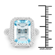 Bids.com 9.25 Carat Genuine Blue Topaz .925 Sterling Silver Ring Rings White Smoke size 6.00,size 7.00,size 8.00,size 9.00