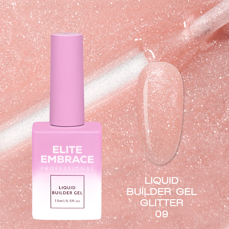 nbmsupply ELITE EMBRACE Professional Liquid Builder Gel Glitter 09 15ml ELBGG0915 Light Pink