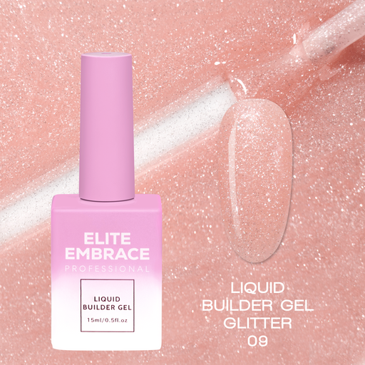 nbmsupply ELITE EMBRACE Professional Liquid Builder Gel Glitter 09 15ml ELBGG0915 Light Pink