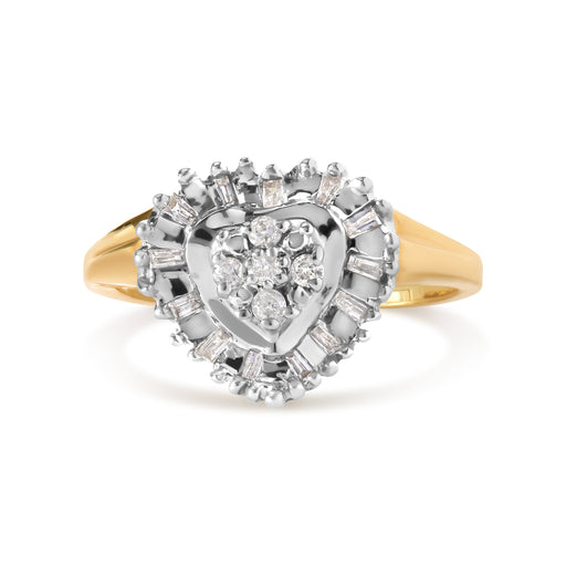 Bids.com 10K Yellow Gold 1/4 Cttw Round and Baguette cut Diamond Heart Shape Ballerina Ring (H-I Color, I1-I2 Clarity) - Ring Size 7 Rings White Smoke 7 / Yellow.Gold