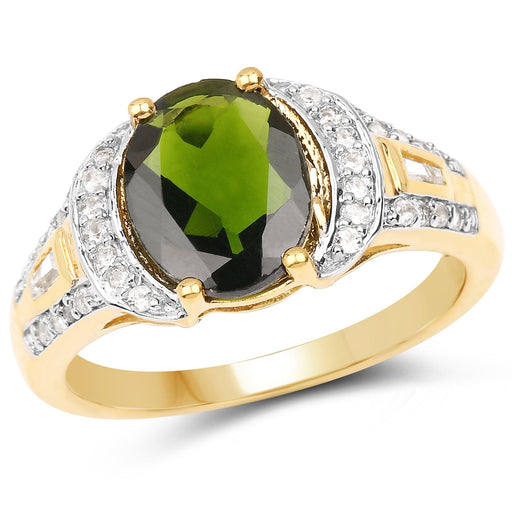 Bids.com 18K Yellow Gold Plated 2.79 Carat Genuine Chrome Diopside & White Topaz .925 Sterling Silver Ring Rings White Smoke size 5.00,size 6.00,size 7.00,size 8.00,size 9.00,size 10.00
