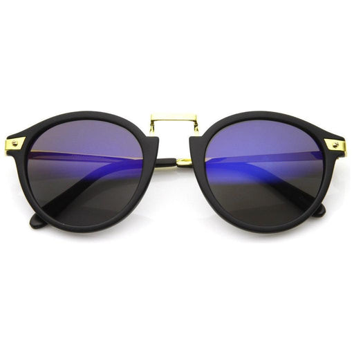 zeroUV Vintage Steampunk Inspired Round Horned Rim Frame Sunglasses 8591 Sunglasses White Smoke Shiny Black Gold,Shiny Black Silver,Matte Black Silver,Havana Amber,Havana Green,Creme Amber,Blue Plum,Blue Mirror,Yellow Tortoise Sun
