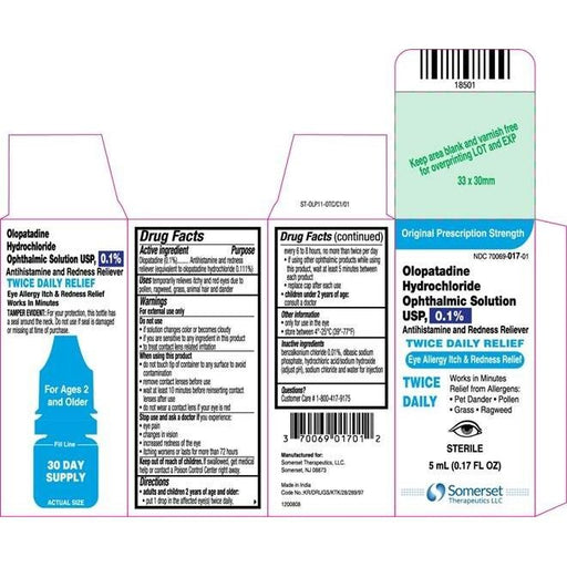 SOMERSET PHARMA LLC Olopatadine 0.1% Ophthalmic Solution Bubble Blowing Solution White Smoke