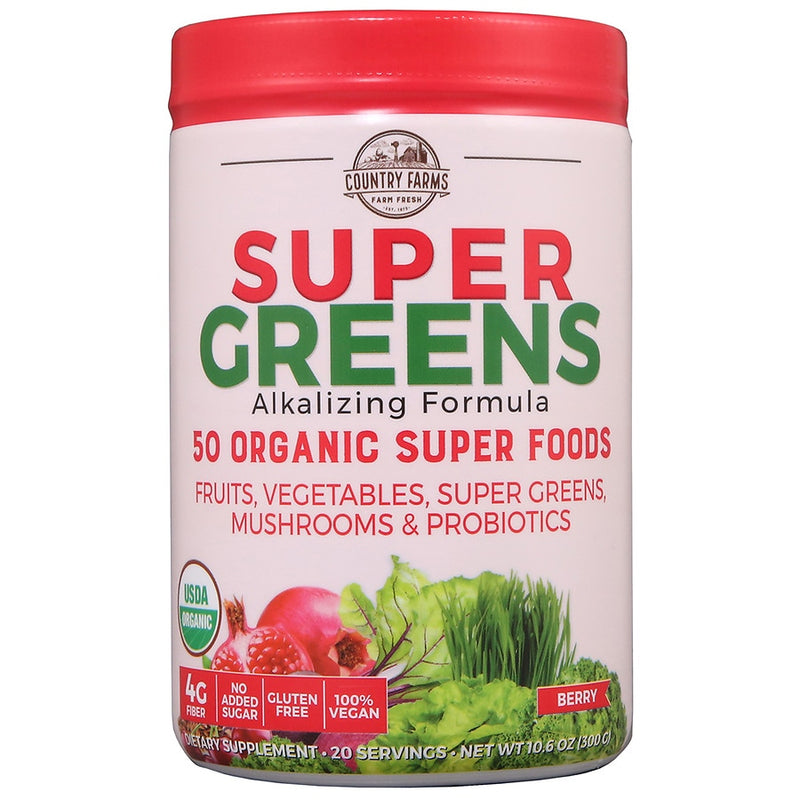 Country Farms Country Farms Super Greens 50 Organic Super Foods Powder Berry  10.6 Oz Vitamins & Supplements Light Gray