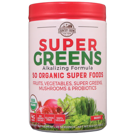 Country Farms Country Farms Super Greens 50 Organic Super Foods Powder Berry  10.6 Oz Vitamins & Supplements Light Gray