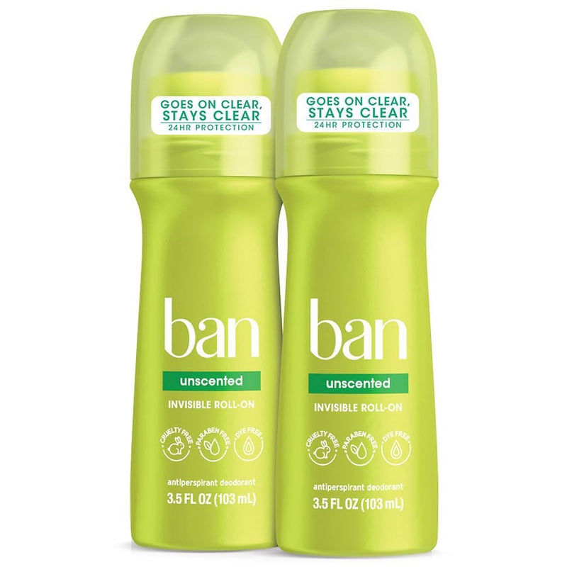 Ban Ban Roll-On Antiperspirant Deodorant, Unscented, 3.5 oz (Twin Pack) Deodorant Yellow Green