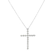 Bids.com .925 Sterling Silver 1/6 Cttw Brilliant-Cut Diamond Miracle-Set Shared Prong Cross 18" Pendant Necklace (I-J Color, I2-I3 Clarity) Necklaces White Smoke White.Sterling Silver / 18