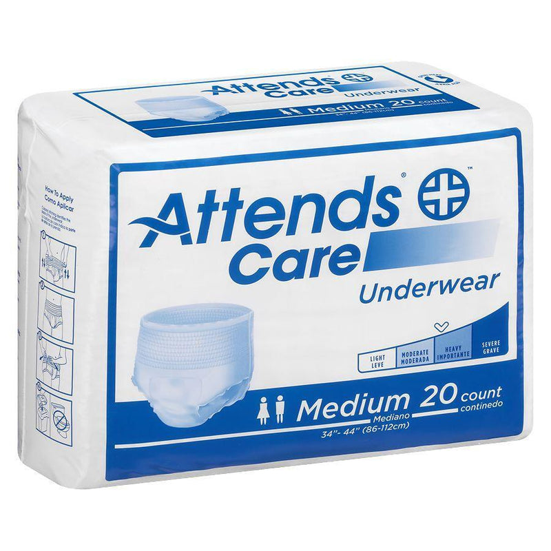 Attends Attends Care Underwear - Medium, Moderate Absorbency (80 Count / 4 Packs of 20) Incontinence Aids White Smoke