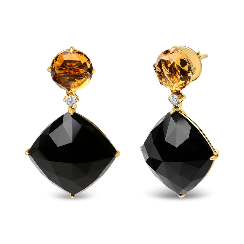Bids.com 18K Yellow Gold 1/5 Cttw Diamond with Round Yellow Citrine and Cushion Cut Black Onyx Gemstone Dangle Earring (G-H Color, SI1-SI2 Clarity) Earrings White Smoke Yellow.Gold / 0.18