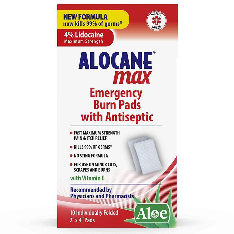 Alocane Alocane Emergency Burn Pads, 4% Lidocaine Maximum Strength (10 Count) First Aid White Smoke