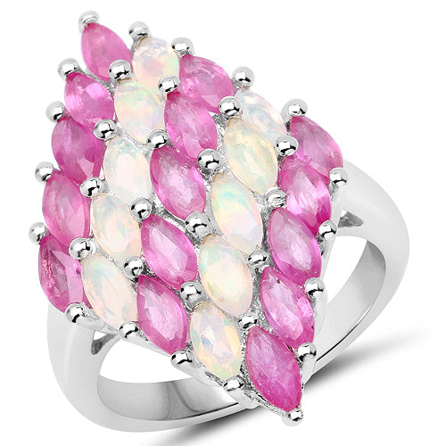 Bids.com 2.95 Carat Genuine Ethiopian Opal and Ruby .925 Sterling Silver Ring Rings White Smoke size 7.00,size 5.00,size 6.00,size 8.00,size 9.00,size 10.00