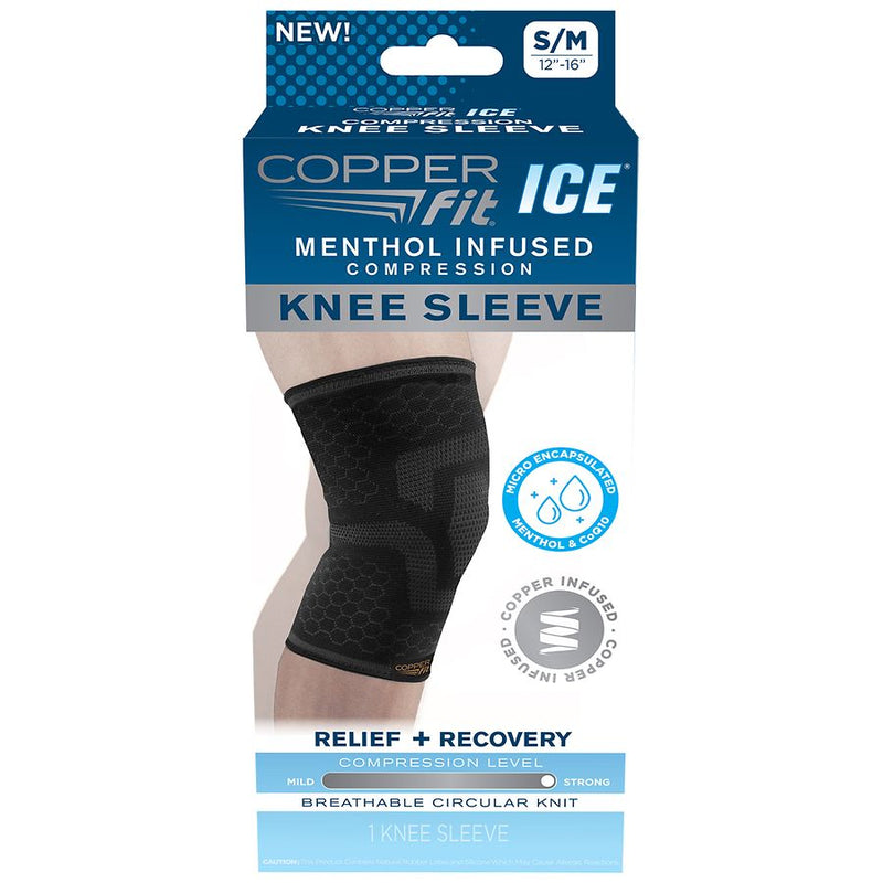 Copper Fit Copper Fit ICE Knee Sleeve Infused With Cooling Action & Menthol - S/M Health & Beauty White Smoke
