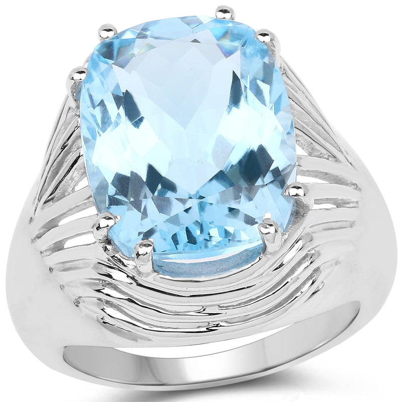 Bids.com 12.10 Carat Genuine Blue Topaz .925 Sterling Silver Ring Rings White Smoke size 6.00,size 7.00,size 8.00,size 9.00