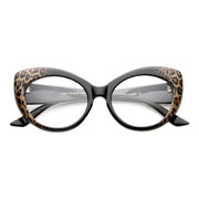 zeroUV Retro 1950's Pointed Cat Eye Clear Lens Glasses 9646 Glasses White Smoke Cheetah Clear