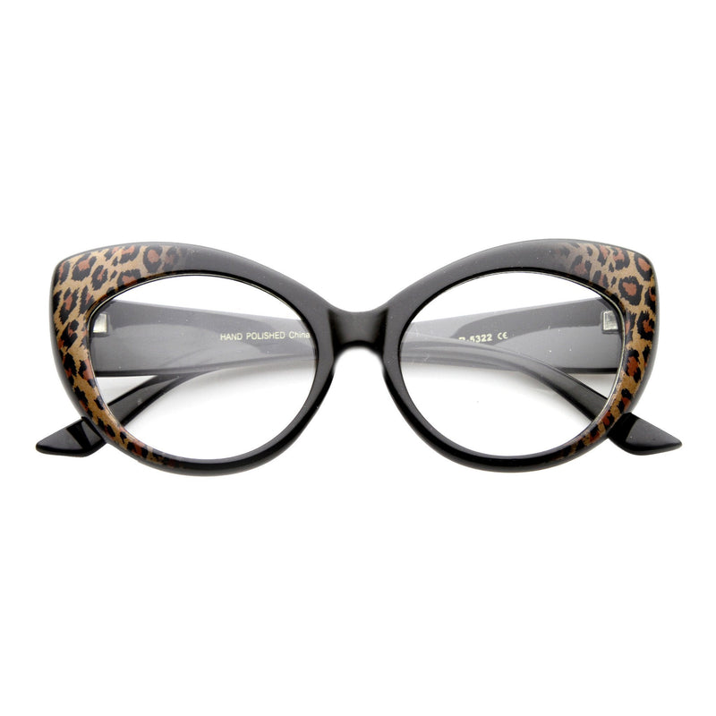 zeroUV Retro 1950's Pointed Cat Eye Clear Lens Glasses 9646 Glasses White Smoke Cheetah Clear