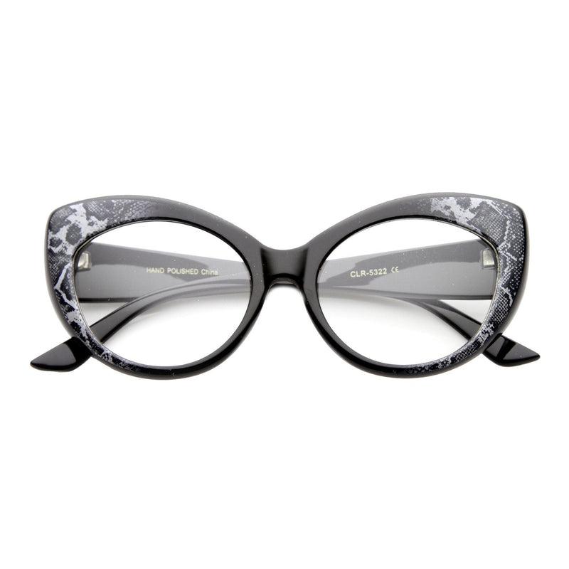 zeroUV Retro 1950's Pointed Cat Eye Clear Lens Glasses 9646 Glasses White Smoke Snakeskin Clear