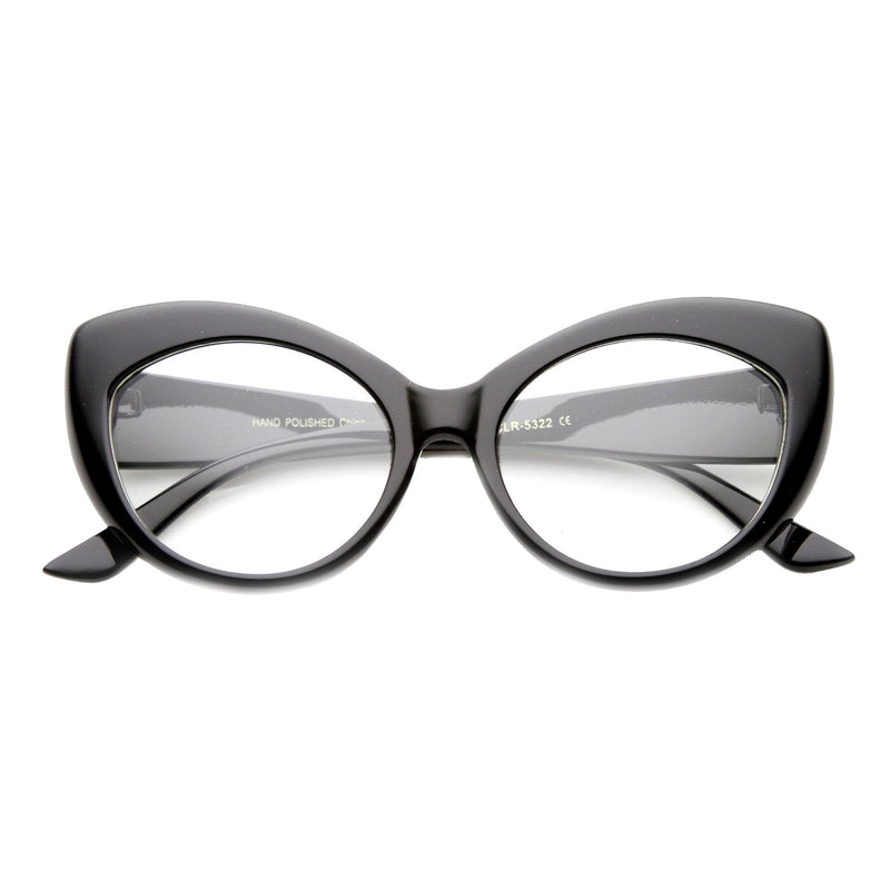 zeroUV Retro 1950's Pointed Cat Eye Clear Lens Glasses 9646 Glasses White Smoke Shiny Black Clear