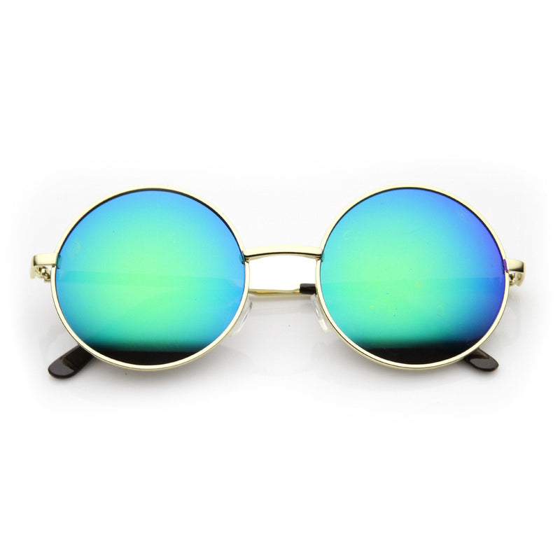 zeroUV Retro Hippie Round Flash Mirror Lens Metal Sunglasses 9636 Sunglasses White Smoke Gold Midnight