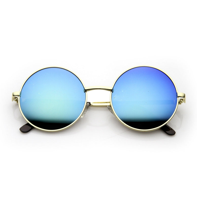 zeroUV Retro Hippie Round Flash Mirror Lens Metal Sunglasses 9636 Sunglasses White Smoke Gold Ice