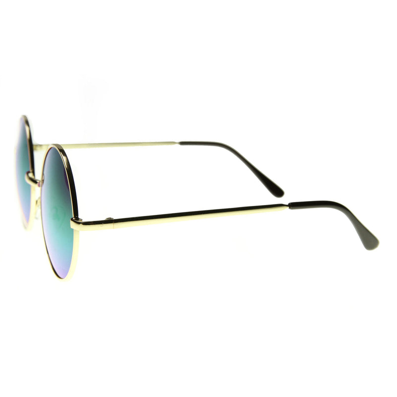 zeroUV Retro Hippie Round Flash Mirror Lens Metal Sunglasses 9636 Sunglasses White Smoke Gold Midnight,Gold Ice,Gold Fire
