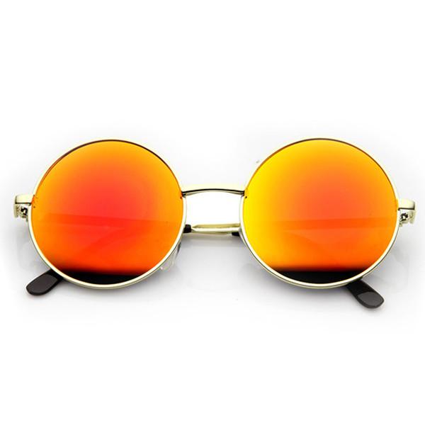 zeroUV Retro Hippie Round Flash Mirror Lens Metal Sunglasses 9636 Sunglasses White Smoke Gold Fire