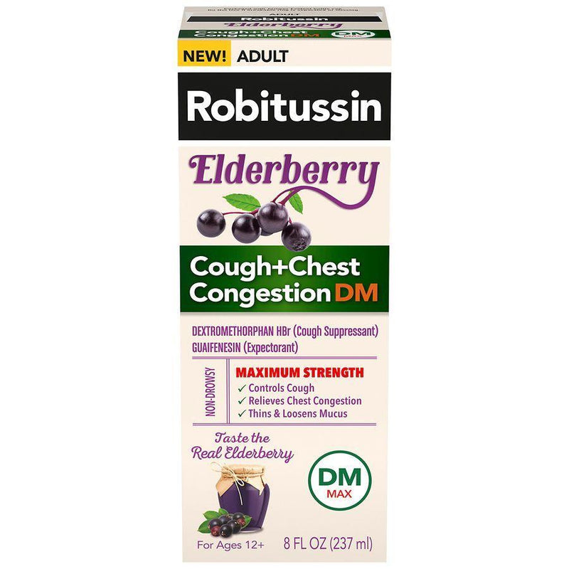 Robitussin Robitussin Cough + Chest Congestion, Dm, Maximum Strength, Elderberry, Adult 8 Fl Oz Respiratory Care Seashell