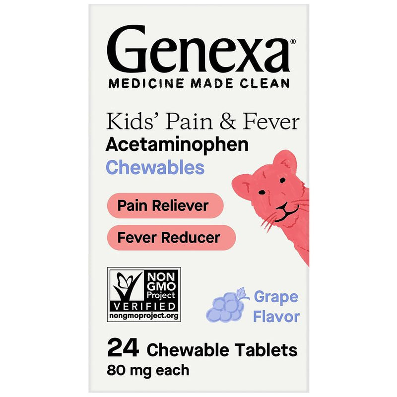 Genexa Genexa Kids Acetaminophen Grape Flavor Chewable Tablets Grapes White Smoke
