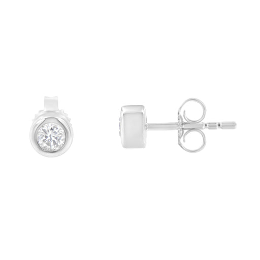 Bids.com 10K White Gold 1/4 Cttw Round Brilliant-Cut Near Colorless Diamond Bezel-Set Stud Earrings (H-I Color, I1-I2 Clarity) Earrings White Smoke Yellow.Gold,White.Gold,10k Rose Gold