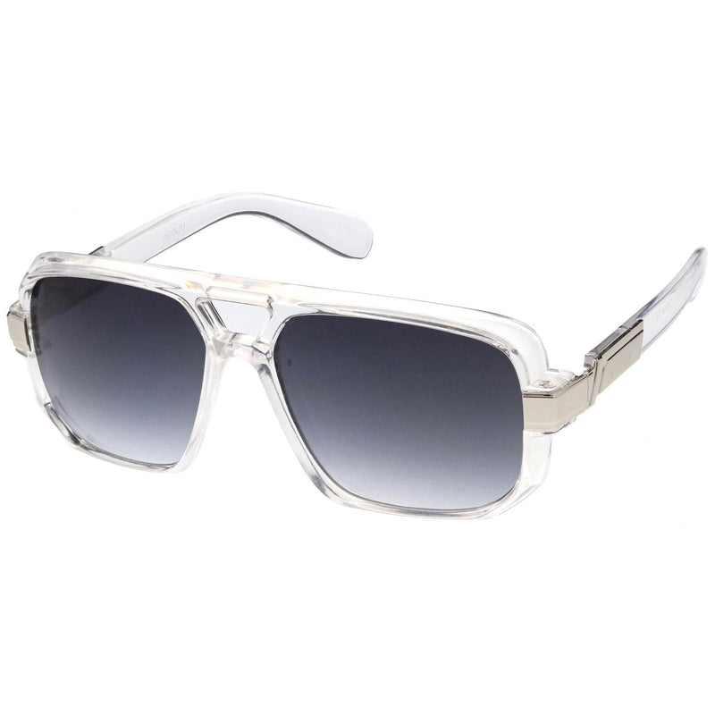 zeroUV Retro 1980's Fashion Disco Square Aviator Sunglasses 9260 Sunglasses White Smoke Clear Silver