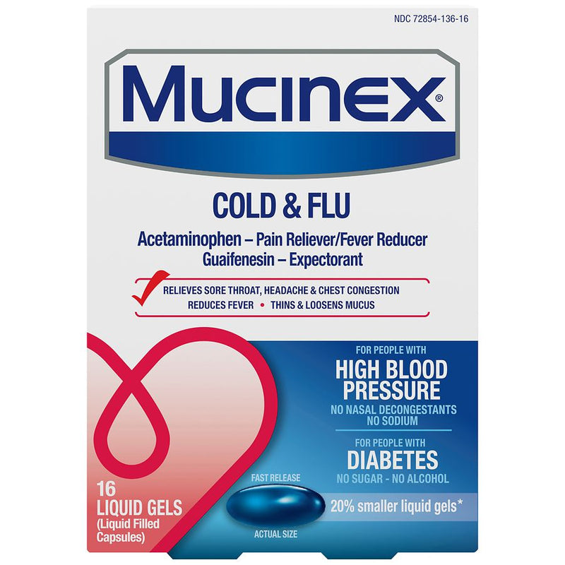 Mucinex Mucinex Hbp Diabetes Cold & Flu Liquid Gels  16 Ct Medicine & Drugs Lavender