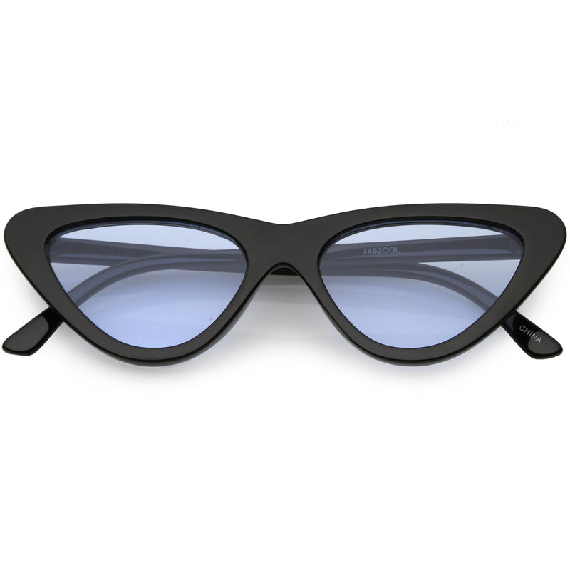 zeroUV Retro 1990's Narrow Color Tone Flat Lens Cat Eye Sunglasses C522 Sunglasses White Smoke Black Blue