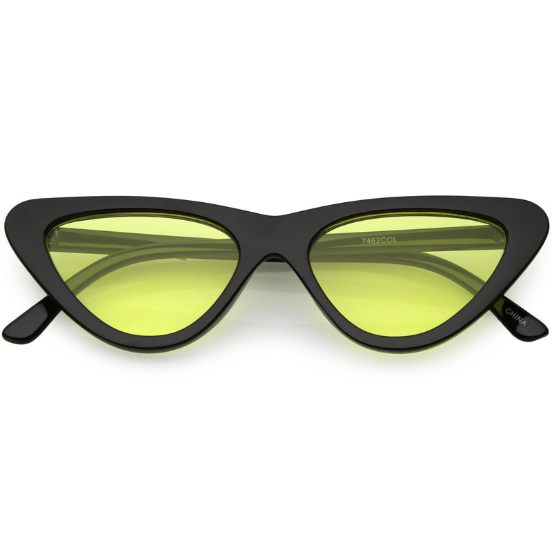 zeroUV Retro 1990's Narrow Color Tone Flat Lens Cat Eye Sunglasses C522 Sunglasses White Smoke Black Yellow