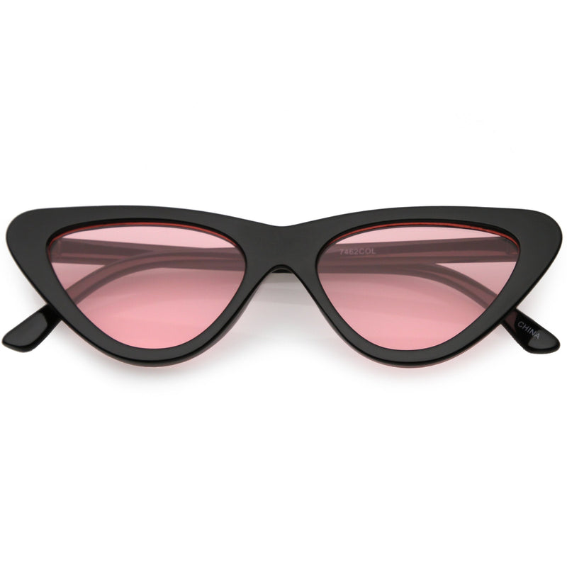 zeroUV Retro 1990's Narrow Color Tone Flat Lens Cat Eye Sunglasses C522 Sunglasses White Smoke Black Pink