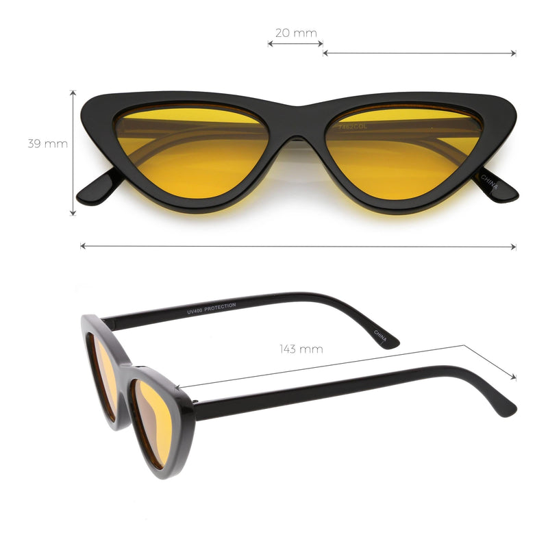 zeroUV Retro 1990's Narrow Color Tone Flat Lens Cat Eye Sunglasses C522 Sunglasses White Smoke Black Orange,Black Red,Black Blue,Black Yellow,Black Pink