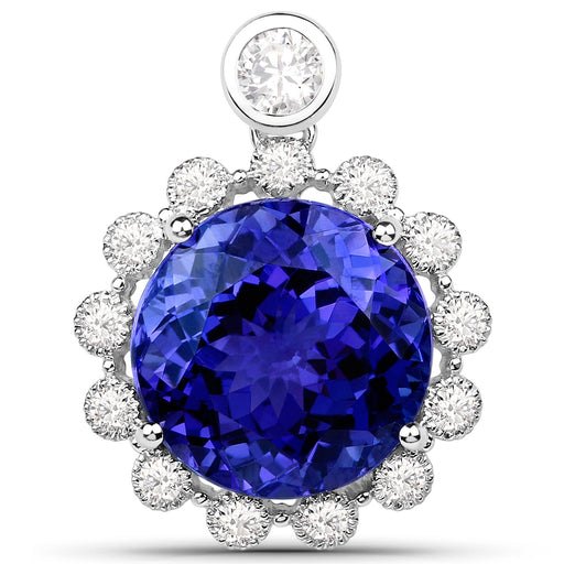 Bids.com 14.36 Carat Genuine Tanzanite and White Diamond 18K White Gold Pendant Pendants White Smoke