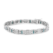 Bids.com 14K White Gold Princess-Cut white and Blue Diamond 3.00 cttw Fashion Link Bracelet (H-I Color, SI1-SI2 Clarity) Bracelets White Smoke White.Gold / 7