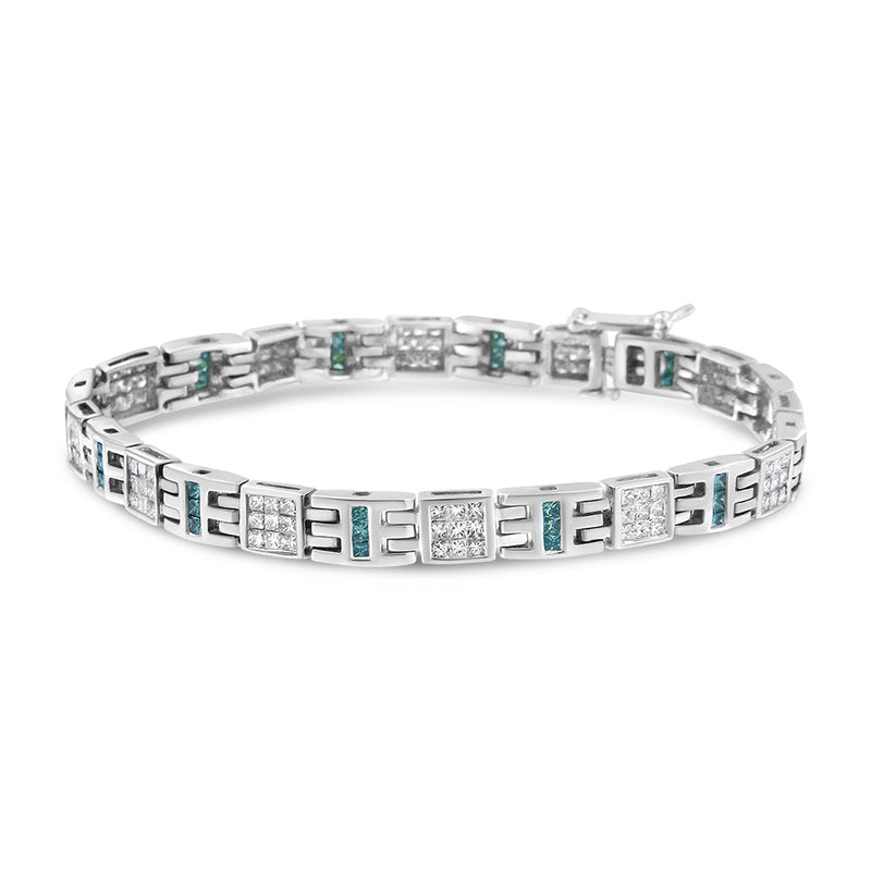 Bids.com 14K White Gold Princess-Cut white and Blue Diamond 3.00 cttw Fashion Link Bracelet (H-I Color, SI1-SI2 Clarity) Bracelets White Smoke White.Gold / 7