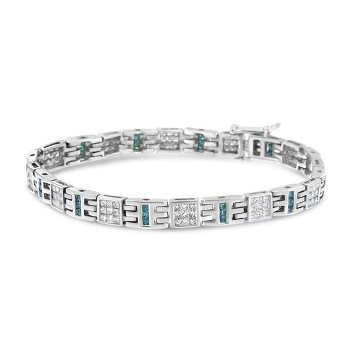 Bids.com 14K White Gold Princess-Cut white and Blue Diamond 3.00 cttw Fashion Link Bracelet (H-I Color, SI1-SI2 Clarity) Bracelets White Smoke White.Gold / 7