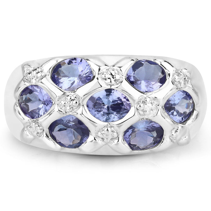 Bids.com 2.31 Carat Genuine Tanzanite .925 Sterling Silver Ring Rings White Smoke size 6.50,size 8.00,size 9.00,size 5.00,size 6.00,size 7.00