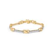 Bids.com 10K Yellow Gold 1.00 Cttw Pave Set Diamond Bar and  X-Link 7" Bracelet (I-J Color, I3 Quality) Bracelets White Smoke Yellow.Gold / 7