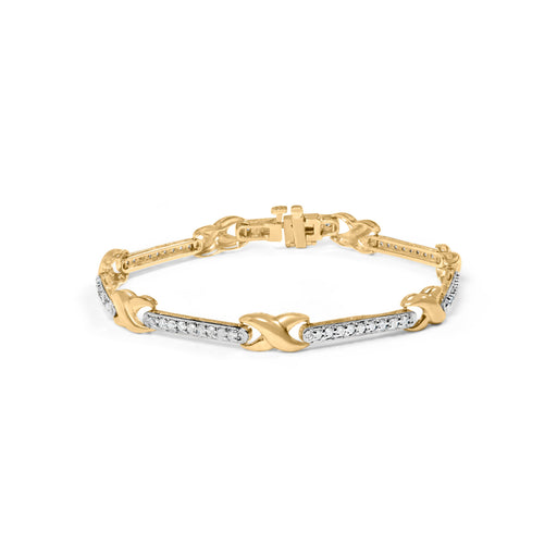Bids.com 10K Yellow Gold 1.00 Cttw Pave Set Diamond Bar and  X-Link 7" Bracelet (I-J Color, I3 Quality) Bracelets White Smoke Yellow.Gold / 7