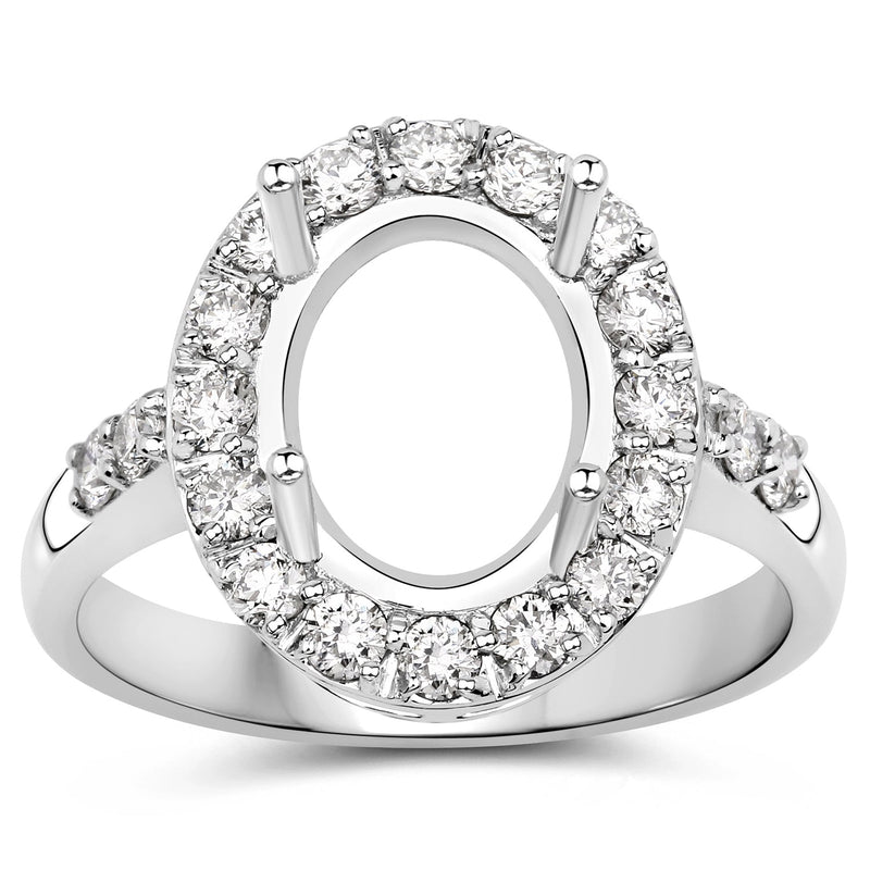 Bids.com 0.60 Carat Genuine White Diamond 14K White Gold Semi Mount Ring - holds 10x8mm Oval Gemstone Rings White Smoke size 7.00,size 6.00,size 8.00