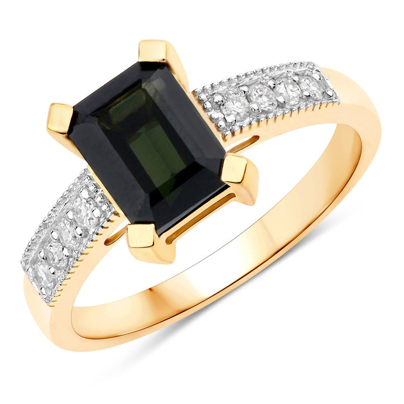 Bids.com 1.91 Carat Genuine Green Tourmaline and White Diamond 14K Yellow Gold Ring Rings White Smoke size 6.00,size 7.00,size 8.00,size 9.00