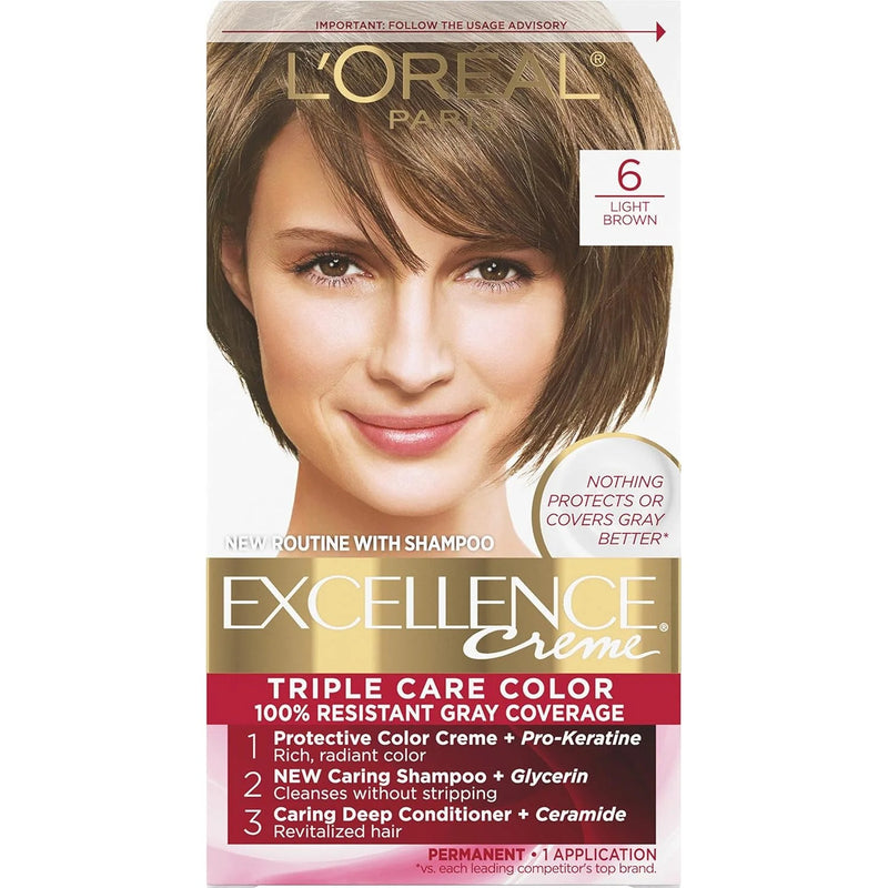 Excellence Excellence L'Oreal Paris Creme Hair Color, Light Brown 6, 1 Kit Hair Color White Smoke